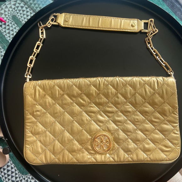 Tory Burch Gold Metallic Shoulder Bag - Picture 1 of 7